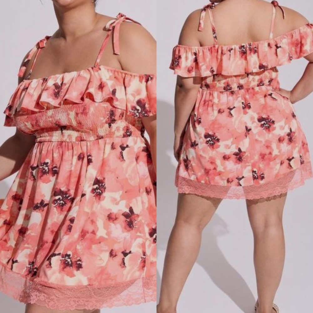 Mini Ruffle Lace Trim Coverup Dress